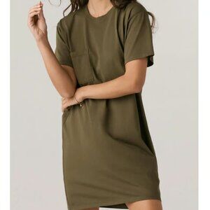 Vetta Capsule The T-Shirt Dress Chest Pocket Olive Green Cotton Sz L Sustainable